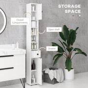 Tall Slim Bathroom Storage Cabinet With Adjustable Shelves And Cupboards, White