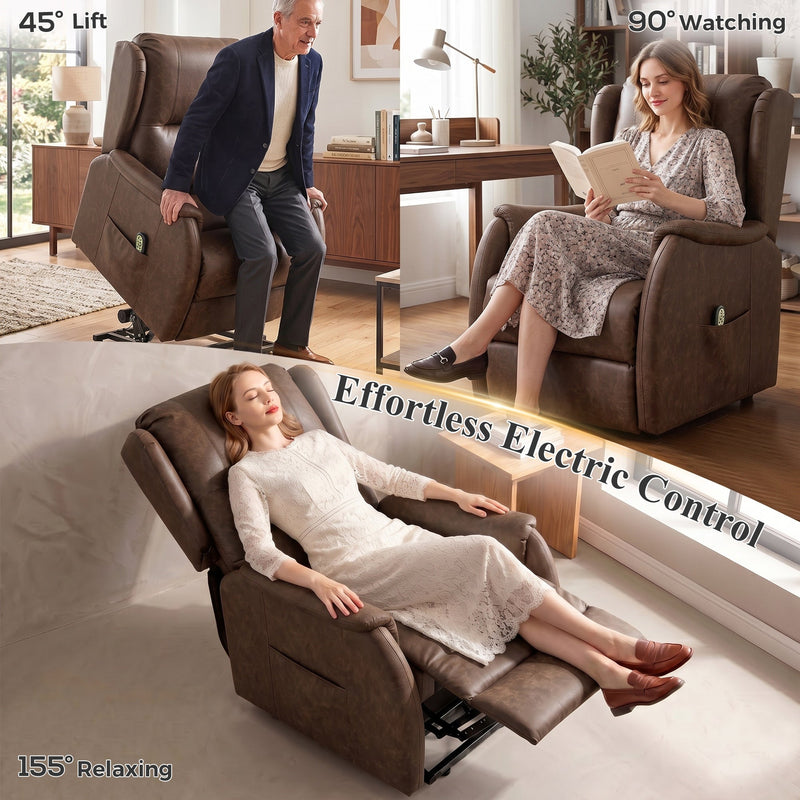 Electric Recliner Armchair Power Lift Brown - detail