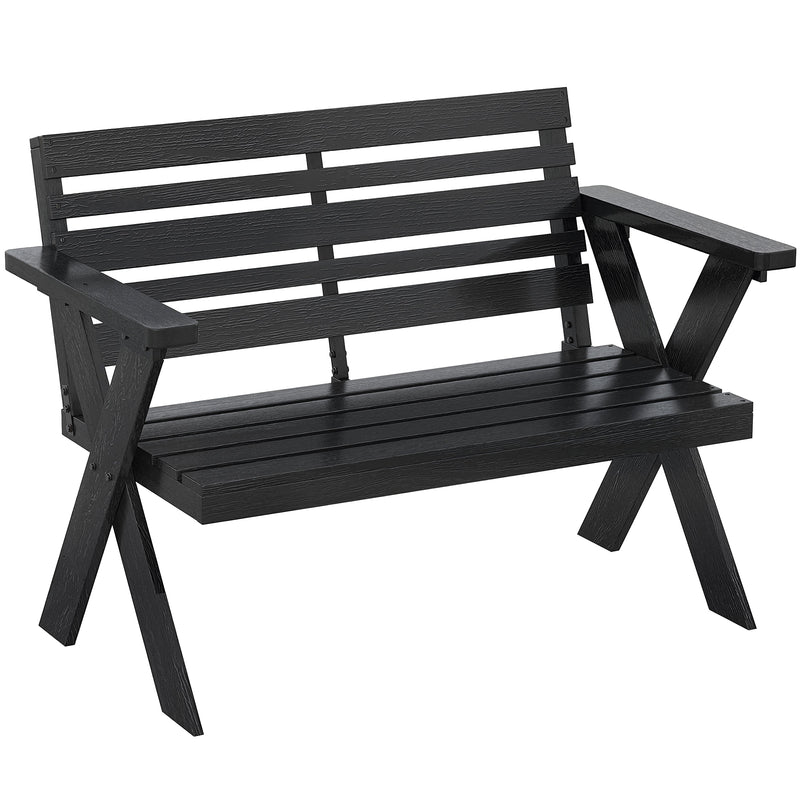 Black Wooden Garden Bench for 2 with Weather Resistant Fir Wood and Modern X Frame Legs
