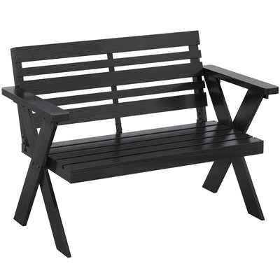 Black Wooden Garden Bench for 2 with Weather Resistant Fir Wood and Modern X Frame Legs Outsunny