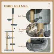 Floor to Ceiling Cat Tree Tower with Hammock and Scratching Posts for Indoor Play Grey