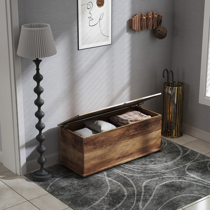 Grey 113L Storage Chest with Flip-Top Lid and Safety Hinges for Living Room or Hallway by HOMCOM