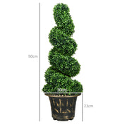 Set of 2 Spiral Boxwood Artificial Topiary Trees with Pots for Indoor Outdoor Use Green
