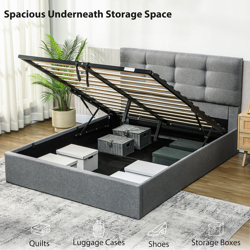 Grey 5ft King Size Ottoman Bed with Gas Lift for Hidden Storage Solution