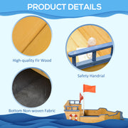 Wooden Pirate Ship Sandpit With Bench and Liner for Kids Outdoor Play, Brown