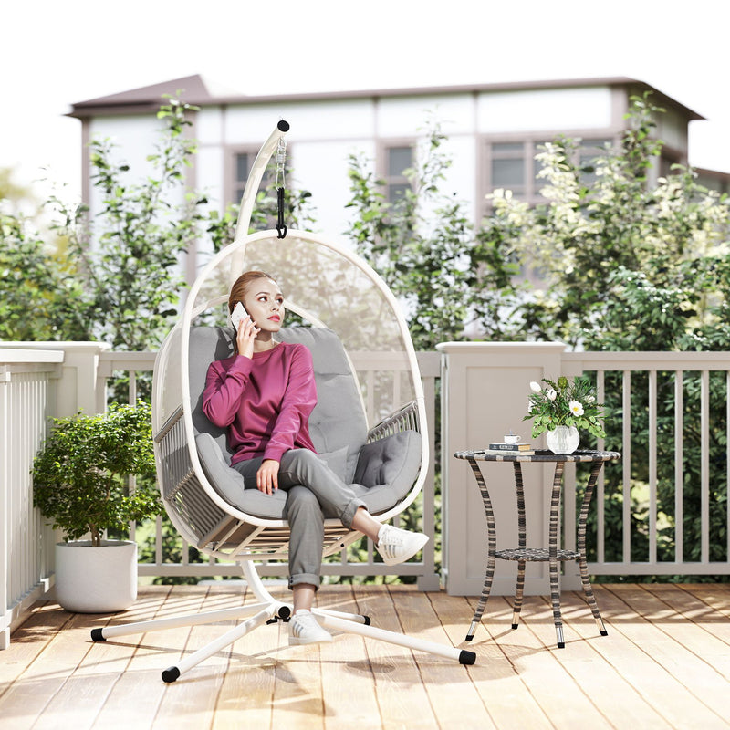 Light Grey Hanging Egg Chair with Stand and Cushions for Garden or Patio by Outsunny