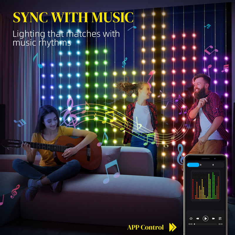 LED Curtain Fairy Lights 3x3m with Remote App Control 400 RGBIC Colour Changing by HOMCOM