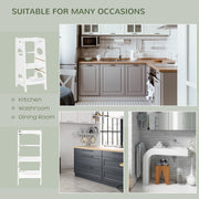 White Toddler Step Stool With Safety Rail Adjustable Kitchen Helper Tower For Kids