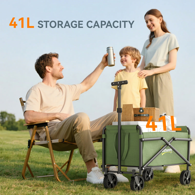 Collapsible Festival Trolley Wagon with Adjustable Handle 60kg Load for Camping Green