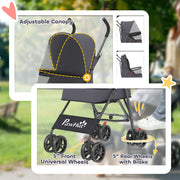 Pet Stroller for Small Dogs and Cats with Foldable Frame and Weather Canopy Dark Grey AOSOM