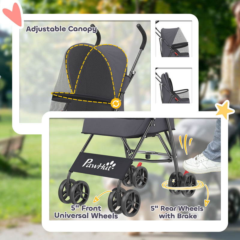 Pet Stroller for Small Dogs and Cats with Foldable Frame and Weather Canopy Dark Grey AOSOM