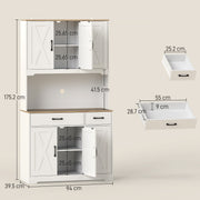 Kitchen Storage Cabinet with Adjustable Shelves and Barn Doors for Organised Cooking Natural Wood White AOSOM