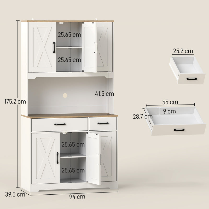 Kitchen Storage Cabinet with Adjustable Shelves and Barn Doors for Organised Cooking Natural Wood White AOSOM