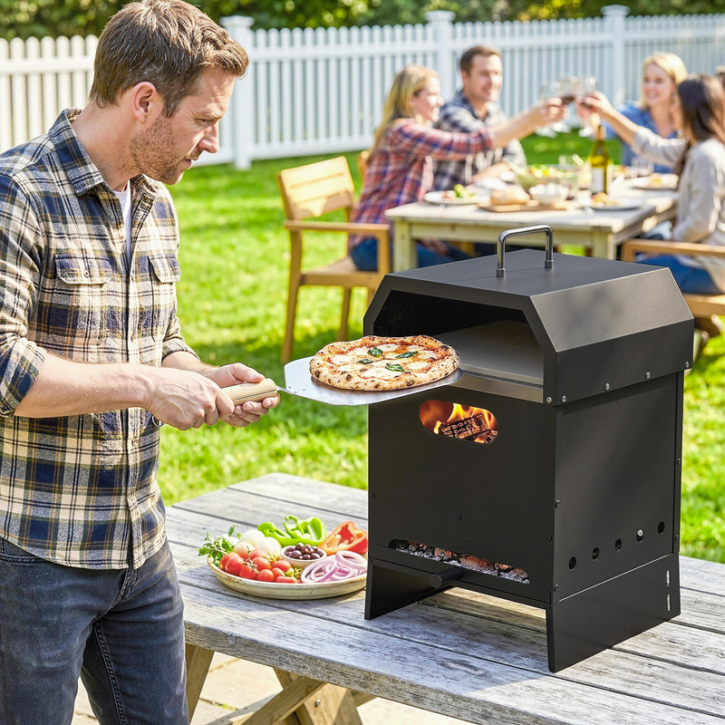 Outdoor Pizza Oven and Charcoal Grill for Stone Baked Pizza and Smoky Barbecue Black Outsunny
