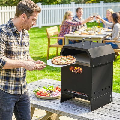 Outdoor Pizza Oven and Charcoal Grill for Stone Baked Pizza and Smoky Barbecue Black Outsunny