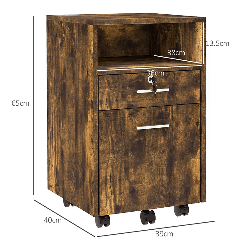 Lockable Two Drawer Filing Cabinet with Wheels for Home Office Organisation, Wood Effect