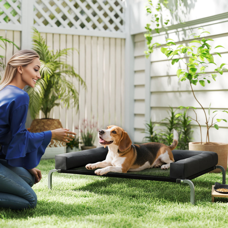 Raised Pet Bed for Medium Dogs or Cats with Cooling Mesh and Support Pillow Black AOSOM