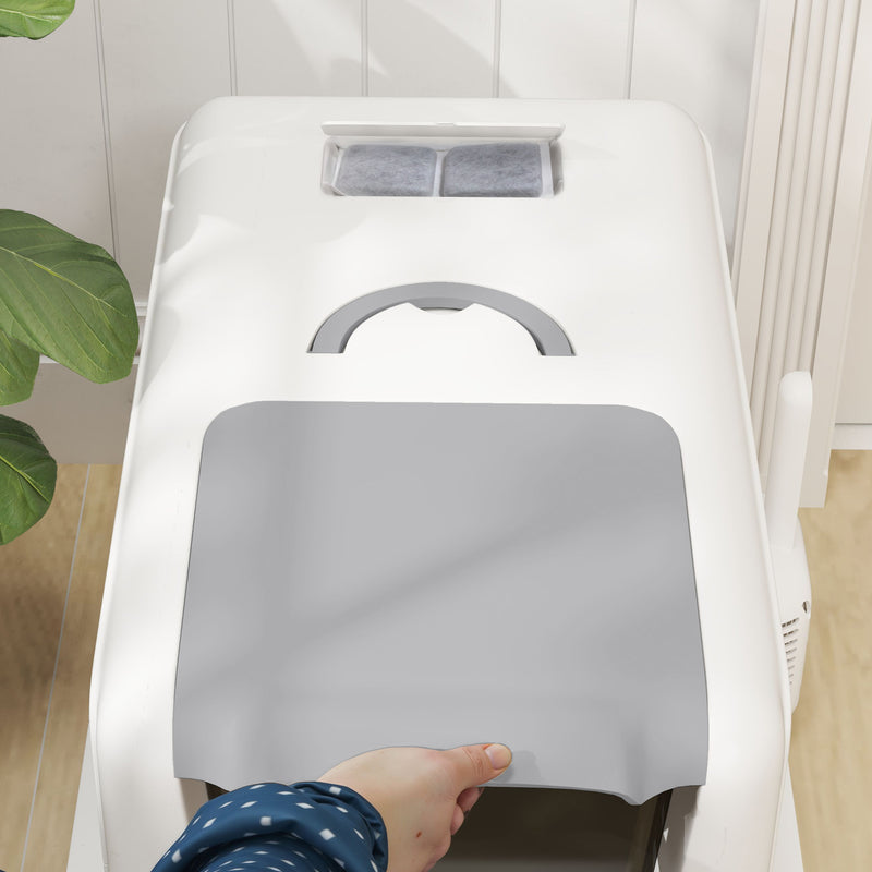 White Stainless Steel Cat Litter Box With Removable Lid Scoop and Filter Bags by PawHut