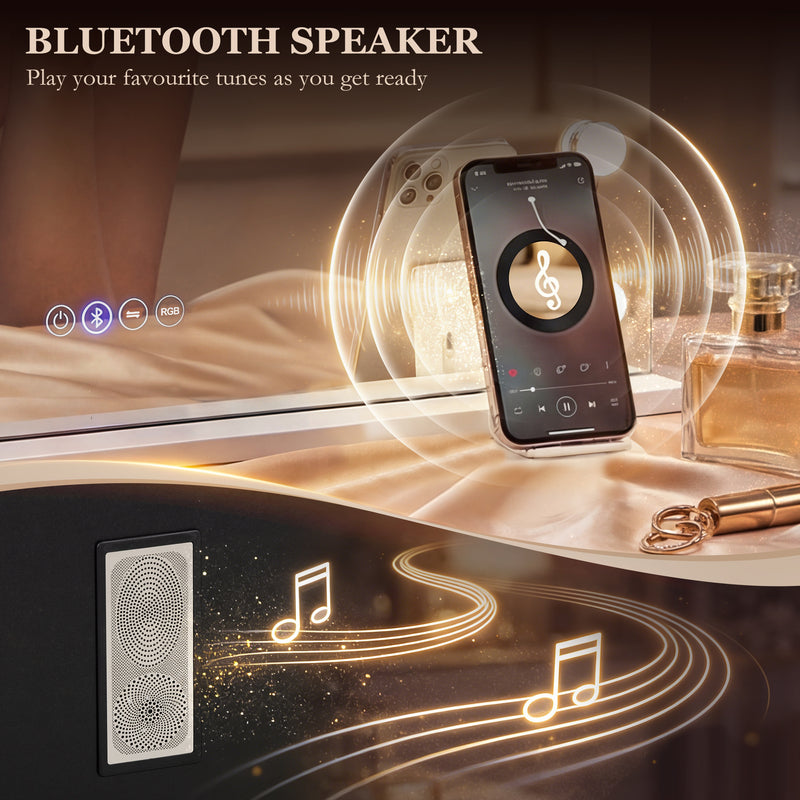 Vanity Mirror with Adjustable LED Lights and Bluetooth Speaker for Makeup and Hair White AOSOM