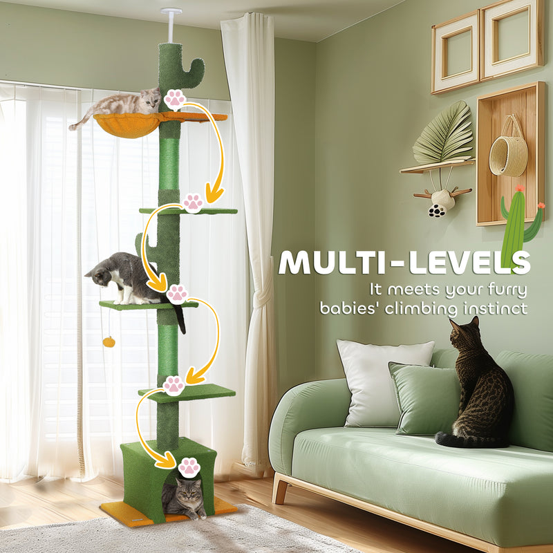 Floor to Ceiling Adjustable Cat Tree with Scratching Posts and Hammock by PawHut