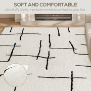 Soft High Pile Geometric Area Rug Washable Floor Carpet for Living Room or Bedroom, Cream