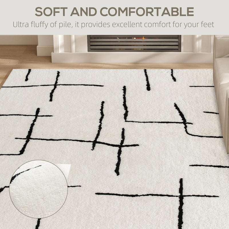 Soft High Pile Geometric Area Rug Washable Floor Carpet for Living Room or Bedroom, Cream