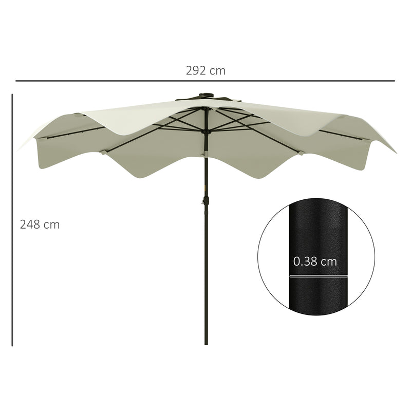 Cream 3m Solar Garden Parasol With LED Lights And Tilt Crank For Patio Or Decking