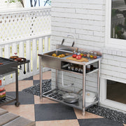 Outdoor Stainless Steel Freestanding Kitchen Sink with Storage and Mixer Tap by HOMCOM AOSOM