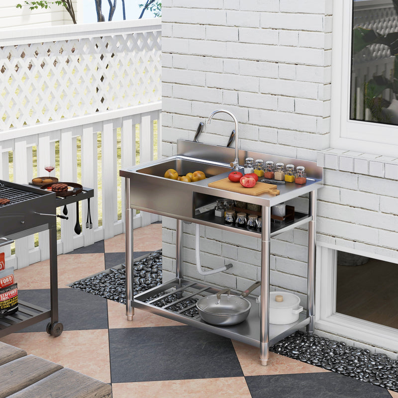 Outdoor Stainless Steel Freestanding Kitchen Sink with Storage and Mixer Tap by HOMCOM AOSOM