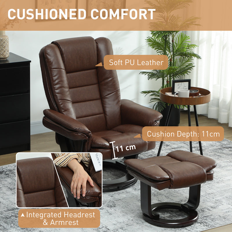 Reclining Faux Leather Armchair with Footstool 135 Degree Backrest Support Brown
