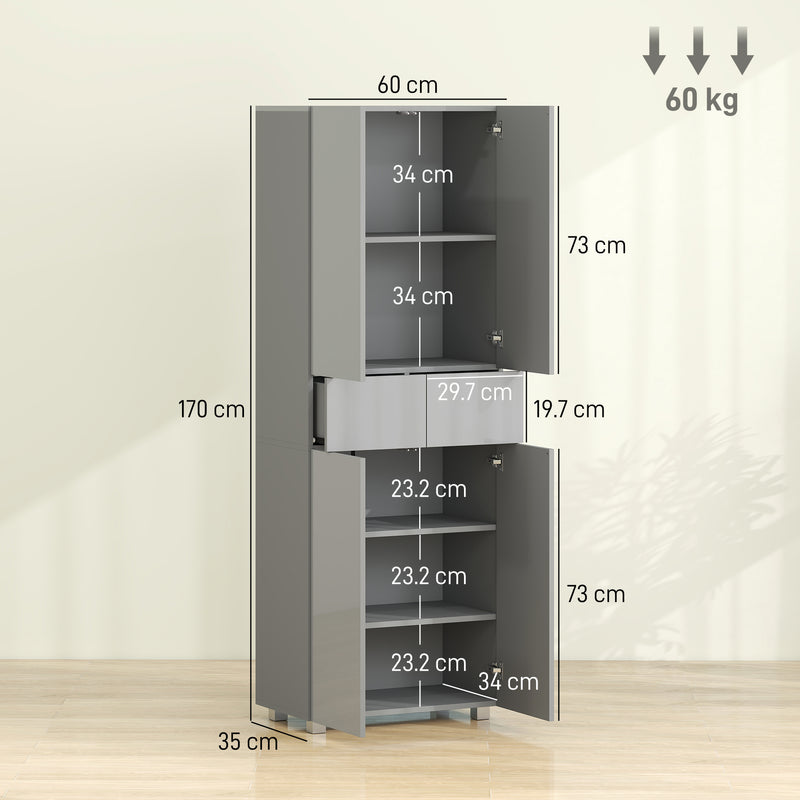 Kitchen Cupboard with Adjustable Shelves and Push-Open Doors for Easy Storage High Gloss Grey AOSOM