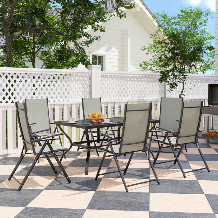 Khaki 7 Seater Steel Outdoor Dining Set With Parasol Hole by Outsunny