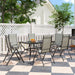 Khaki 7 Seater Steel Outdoor Dining Set With Parasol Hole by Outsunny