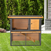 Elevated Outdoor Guinea Pig Hutch With Ramp And Shelter For Small Pets, Grey