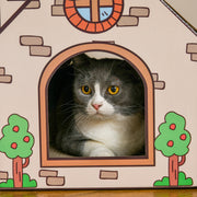 Two in One Cat House with Scratching Board and Catnip for Indoor Cats Brown