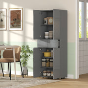 Kitchen Cupboard with Adjustable Shelves and Push-Open Doors for Easy Storage High Gloss Grey AOSOM