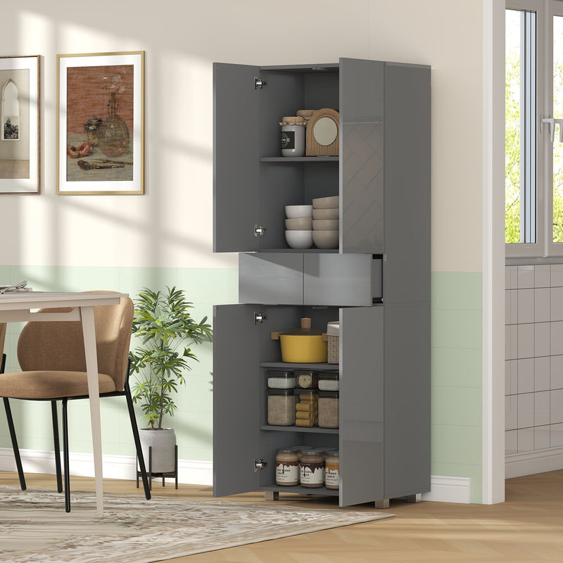 Kitchen Cupboard with Adjustable Shelves and Push-Open Doors for Easy Storage High Gloss Grey AOSOM
