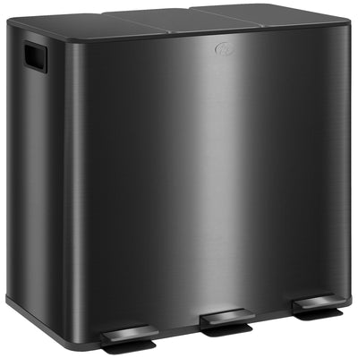 Black 45L Triple Kitchen Pedal Bin with Soft Close Lid and Removable Inner Buckets by HOMCOM