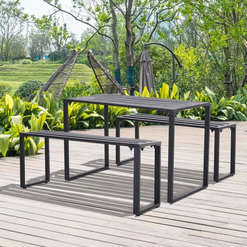 4-Seater Outdoor Metal Picnic Table and Bench Set, Black