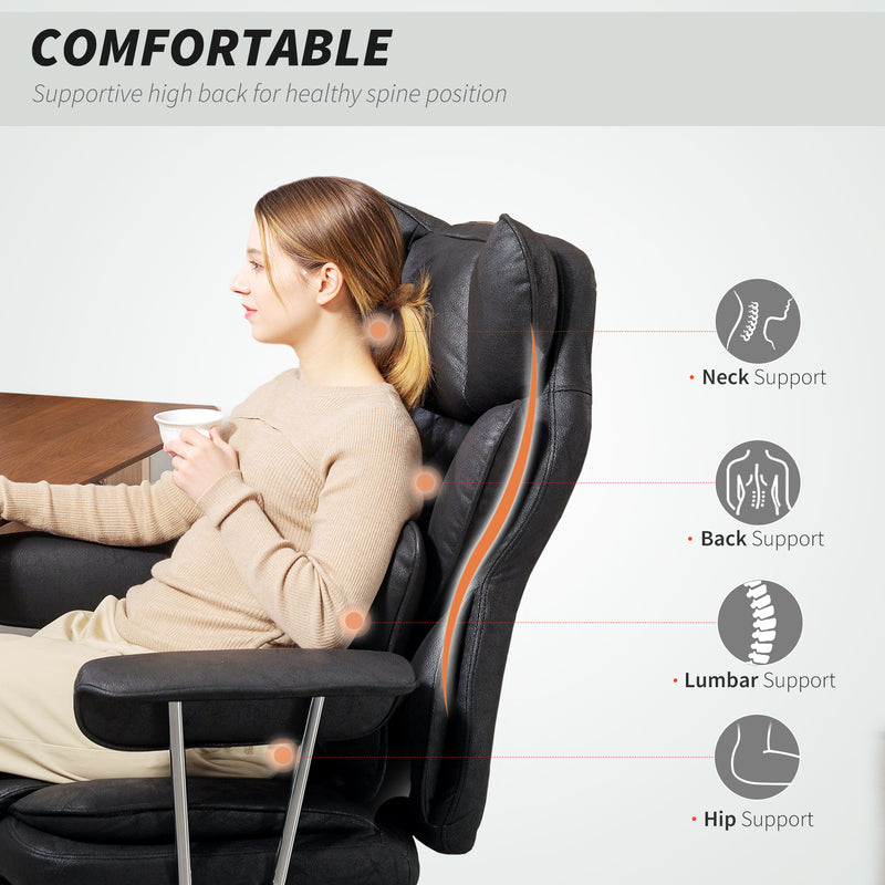 Black Reclining Office Chair With Lumbar Support Pillow For All Day Comfort