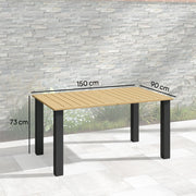 Garden Dining Table for 6 with Umbrella Hole and Slatted Metal Top Brown Outsunny