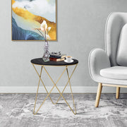 Round Coffee Table with Metal Crossed Legs, Modern Living Room Furniture - Black/Gold Tone (Φ43cm) by Homcom Homcom