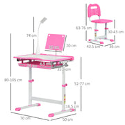 Adjustable Kids Study Desk and Chair Set with Storage and Drawer for Homework, Pink