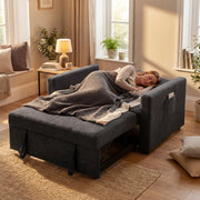 2 Seater Sofa Bed for Small Spaces with Adjustable Backrest and Storage Pockets Black AOSOM