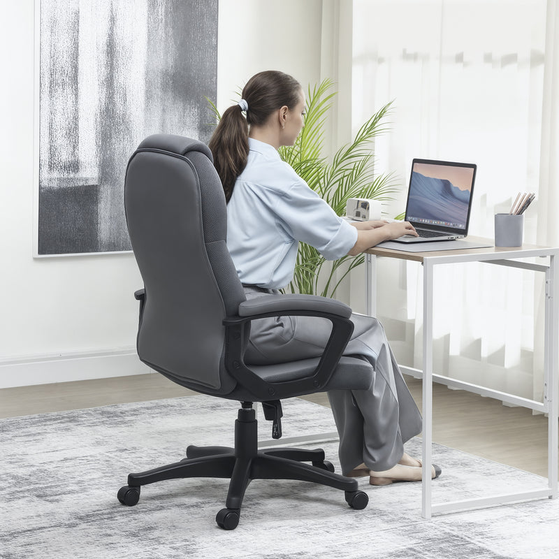 Ergonomic Faux Leather Swivel Office Chair With Adjustable Height Support, Charcoal Grey