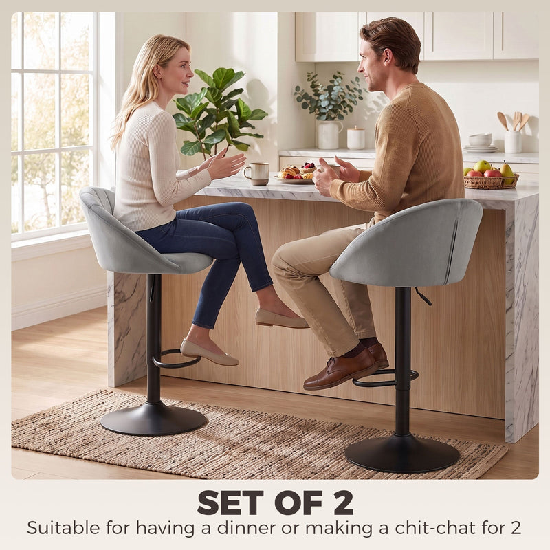 Couple seated on light grey Homcom bar stools at a marble kitchen island