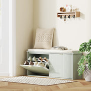 Green Shoe Storage Bench with Cushion Seat Holds Ten Pairs by HOMCOM