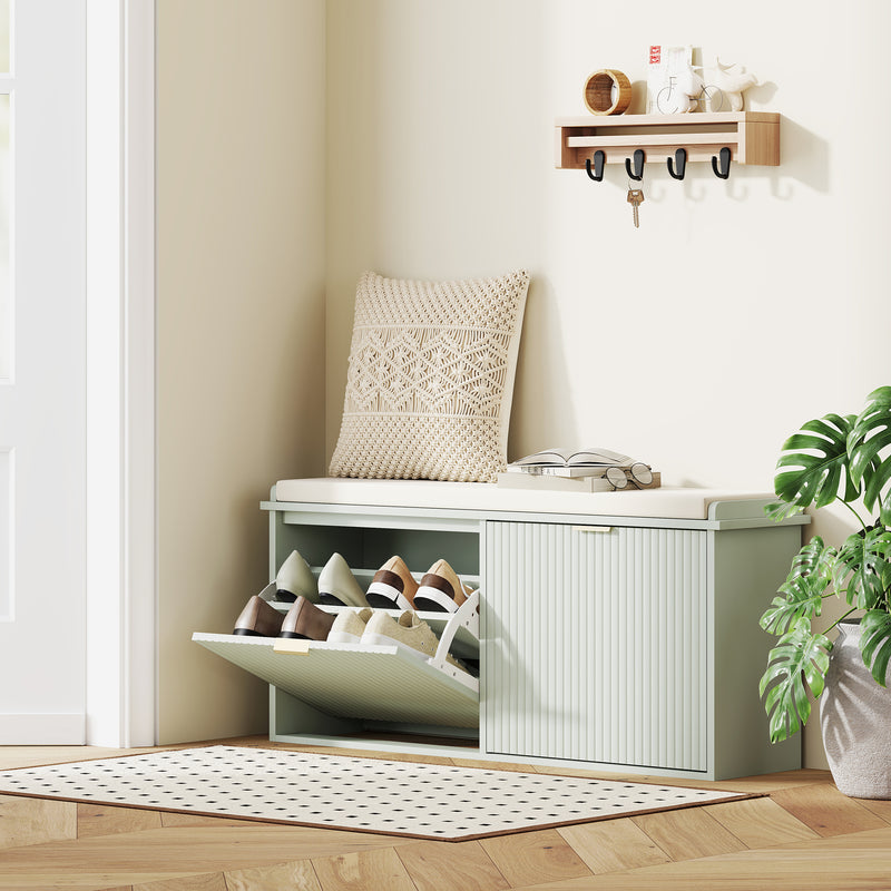 Green Shoe Storage Bench with Cushion Seat Holds Ten Pairs by HOMCOM