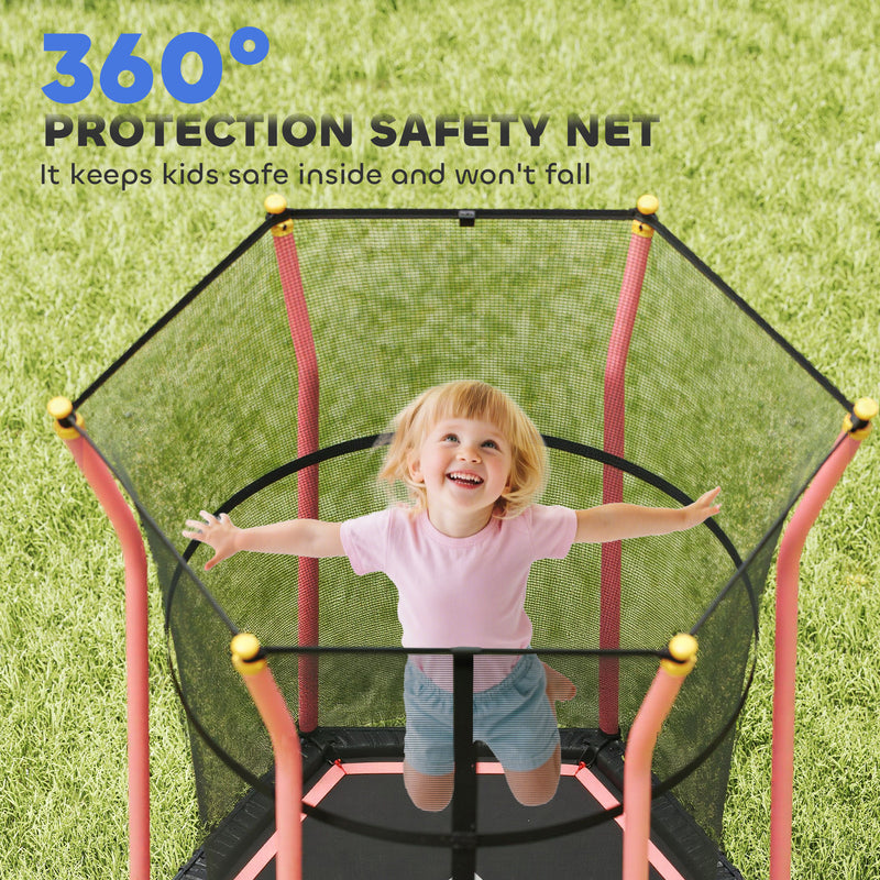 Kids Mini Trampoline with Safety Enclosure Ideal for Ages 3 to 10 for Indoor Use Red AOSOM