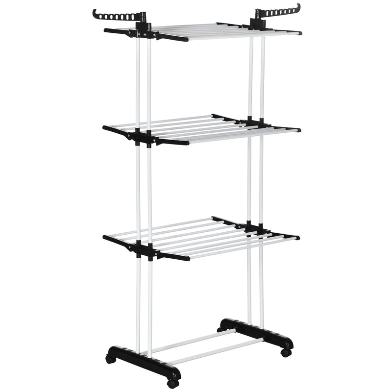 4 Tier Foldable Clothes Drying Rack With Wheels For Indoor Or Outdoor Use, Black